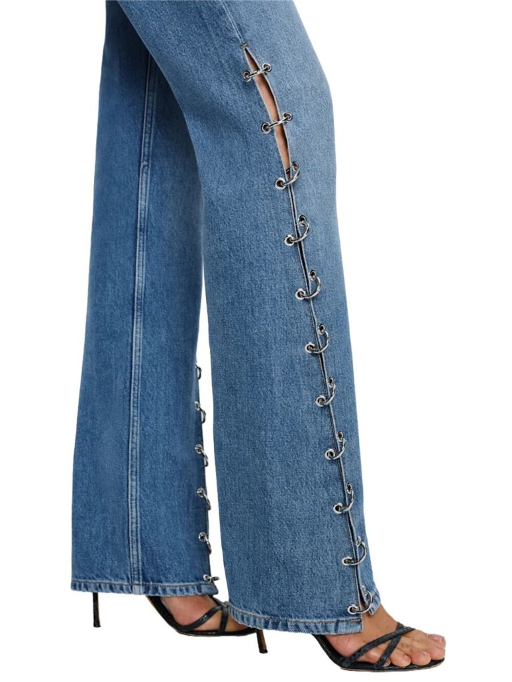 Reformation Inez Low Rise Bootcut Jeans Leech Wash Ring Hardware Blue 27